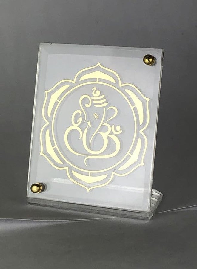 shree kreations Gold Plated Ganapati Ji Frame For Tabletop & Car Dashboard Showpiece on Acrylic Stand for Home, Puja Room & Office | Ganesh Bappa Idol for Car Decor Accessories - Image 3